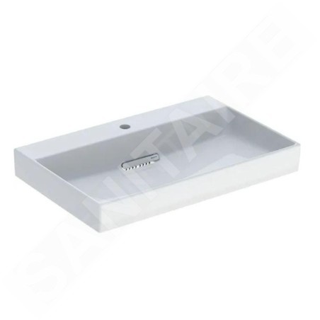 Geberit ONE - Lavabo 750x480x142 mm, trop-plein caché, avec trou pour robinetterie, sortie horizontale, KeraTect, blanc