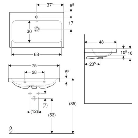 Geberit iCon - Lavabo 750x480x160 mm, avec trop-plein, avec trou pour robinetterie, KeraTect, blanc 501.835.00.2