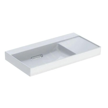 Geberit ONE - Lavabo 900x480x142 mm, trop-plein caché, sans trou pour robinetterie, sortie horizontale, KeraTect, blanc