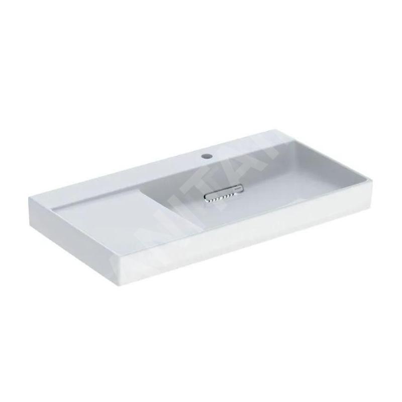 Geberit ONE - Lavabo 900x480x142 mm, trop-plein caché, avec trou pour robinetterie, sortie horizontale, KeraTect, blanc