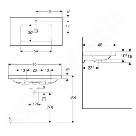 Geberit iCon - Lavabo 900x480x160 mm, avec trop-plein, avec trou pour robinetterie, blanc 501.840.00.1