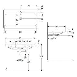 Geberit iCon - Lavabo 900x480x160 mm, avec trop-plein, avec trou pour robinetterie, blanc 501.836.00.1