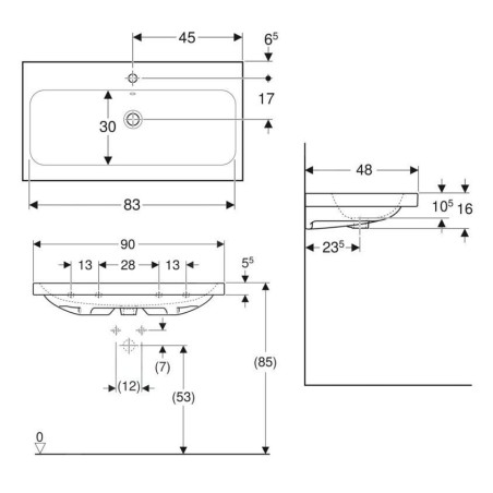 Geberit iCon - Lavabo 900x480x160 mm, avec trop-plein, avec trou pour robinetterie, blanc 501.836.00.1