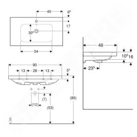 Geberit iCon - Lavabo 900x480x160 mm, avec trop-plein, avec trou pour robinetterie, KeraTect, blanc 501.840.00.2