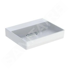 Geberit ONE - Lavabo à poser 500x410x142 mm, trop-plein caché, sans trou pour robinetterie, sortie horizontale, KeraTect, blanc