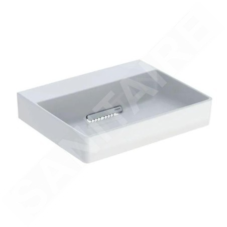 Geberit ONE - Lavabo à poser 500x410x142 mm, trop-plein caché, sans trou pour robinetterie, sortie horizontale, KeraTect, blanc