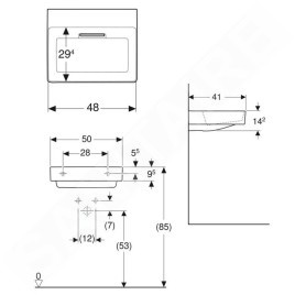 Geberit ONE - Lavabo à poser 500x410x142 mm, trop-plein caché, sans trou pour robinetterie, sortie horizontale, KeraTect, blanc