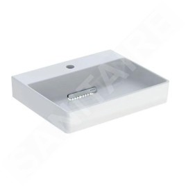 Geberit ONE - Lavabo à poser 500x410x142 mm, trop-plein caché, avec trou pour robinetterie, sortie horizontale, KeraTect, blanc