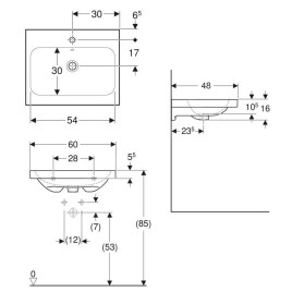 Geberit iCon - Lavabo à poser 600x480x160 mm, avec trop-plein, avec trou pour robinetterie, blanc 501.847.00.1