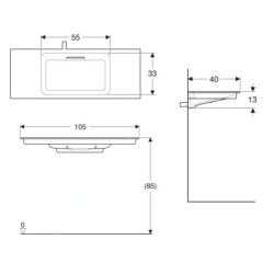 Geberit ONE - Meuble-lavabo 1050x400x130 mm, trop-plein caché, sans trou pour robinetterie, sortie horizontale, KeraTect, blanc