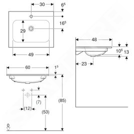 Geberit iCon - Meuble-lavabo 600x480x130 mm, sans trop-plein, avec trou pour robinetterie, blanc 501.843.00.1