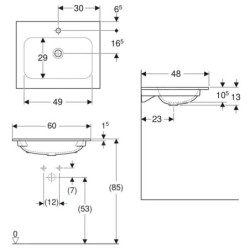 Geberit iCon - Meuble-lavabo 600x480x130 mm, sans trop-plein, avec trou pour robinetterie, KeraTect, blanc 501.843.00.2