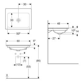 Geberit ONE - Meuble-lavabo 600x480x140 mm, sans trop-plein, sans trou pour robinetterie, KeraTect, blanc 505.011.01.1