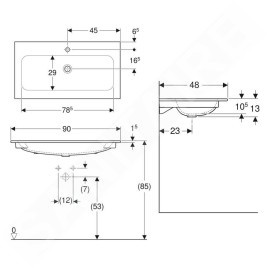 Geberit iCon - Meuble-lavabo 900x480x130 mm, sans trop-plein, avec trou pour robinetterie, blanc 501.845.00.1