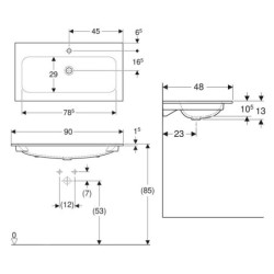 Geberit iCon - Meuble-lavabo 900x480x130 mm, sans trop-plein, avec trou pour robinetterie, KeraTect, blanc 501.845.00.2