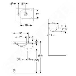 Geberit iCon - Lave-mains 380x280x130 mm, sans trop-plein, trou pour robinetterie à gauche, KeraTect, blanc 501.831.00.2