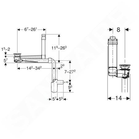 Geberit ONE - Siphon de lavabo gain de place avec vidage pour lavabos avec trop-plein caché, d 40 mm, blanc 152.061.01.1
