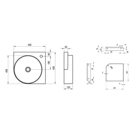 Ravak Yard - Lavabo d'angle 45x45 cm, sans trop-plein, trou pour robinet, blanc XJX01245000