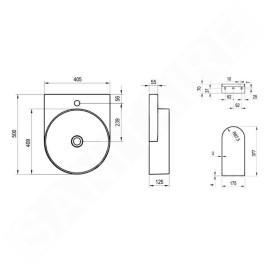 Ravak Yard - Lavabo 405x500 mm, sans trop-plein, trou pour robinet, blanc XJX01240002