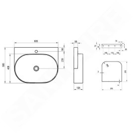 Ravak Yard - Lavabo 605x500 mm, sans trop-plein, trou pour robinet, blanc XJX01260002