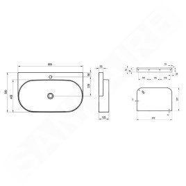 Ravak Yard - Lavabo 805x500 mm, sans trop-plein, trou pour robinetterie, blanc XJX01280002