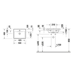 Duravit D-Neo - Lave-mains 500x400 mm, avec trop-plein, trou pour robinetterie, blanc 0742500000