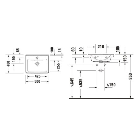 Duravit D-Neo - Lave-mains 500x400 mm, avec trop-plein, trou pour robinetterie, blanc 0742500000