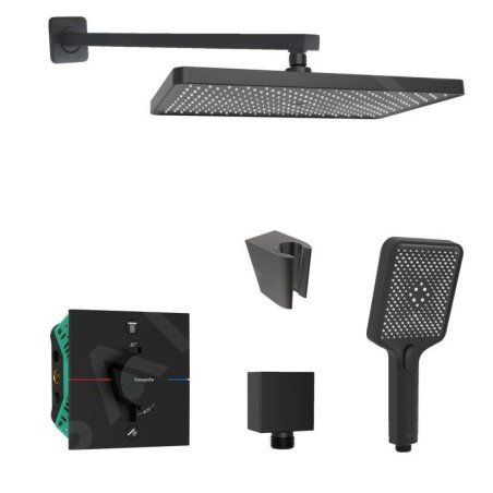 SANITINO - Set de douche avec thermostat et corps encastré hansgrohe, accessoires kielle, noir mat SANI21HKK403
