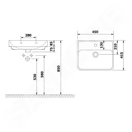 Bruckner Neon - Lavabo 450x415 mm, avec trop-plein, avec trou pour robinet, blanc 201.130.0