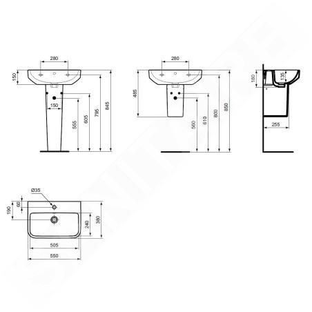Ideal Standard i.Life S - Lavabo 550x370 mm, avec trop-plein, trou pour robinetterie, blanc T458401