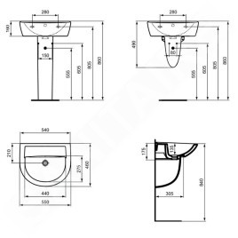 Ideal Standard Eurovit - Lavabo 550x460 mm, avec trop-plein, sans trou pour robinetterie, blanc W332701