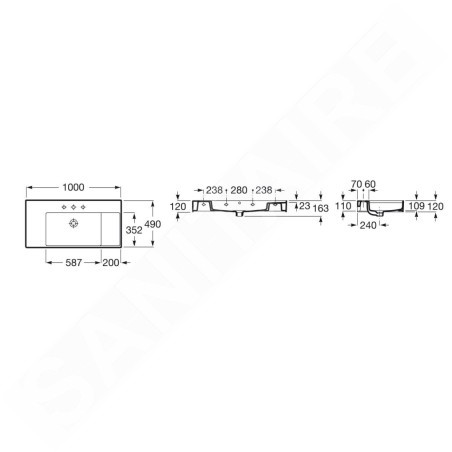 Roca Inspira - Lavabo 1000x490 mm, avec trop-plein, trou pour robinetterie, blanc A32752A000