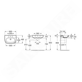 Roca Meridian - Lavabo 600x460 mm, avec trop-plein, trou pour robinetterie, blanc A327242000