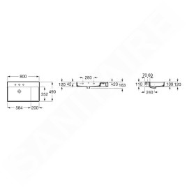 Roca Inspira - Lavabo 800x490 mm, avec trop-plein, trou pour robinetterie, blanc A32752B000