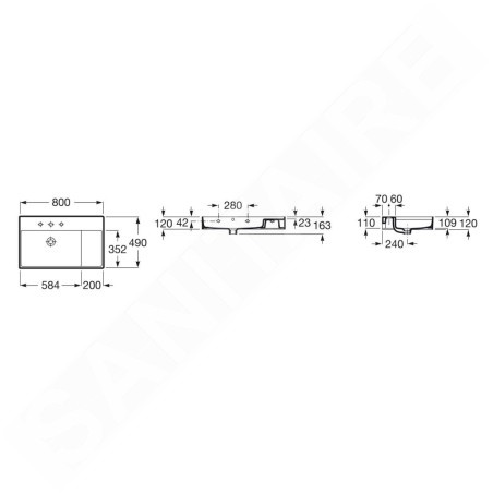Roca Inspira - Lavabo 800x490 mm, avec trop-plein, trou pour robinetterie, blanc A32752B000