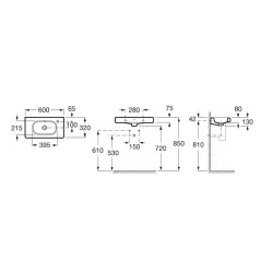 Roca Meridian - Lave-mains 600x320 mm, avec trop-plein, trou pour robinetterie, blanc A32724T000
