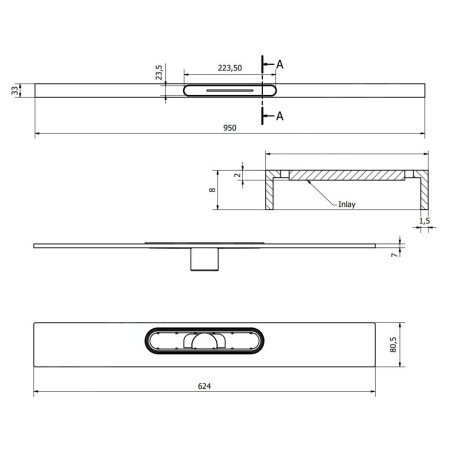 I-Drain AIO - Caniveau de douche avec étanchéité, longueur 95 cm, avec grille, noir métallique ID5A09501AIO1.RVS.MB