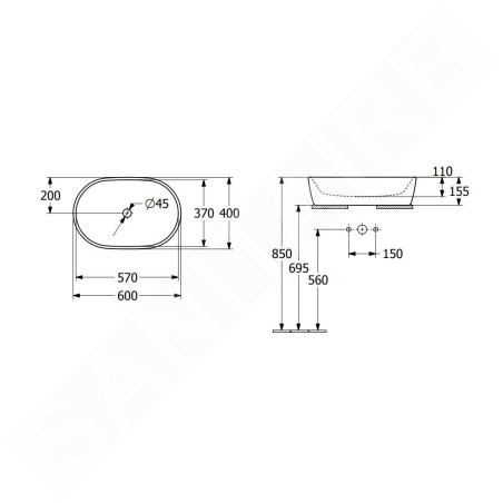 Villeroy & Boch Architectura - Vasque à poser, 600x400 mm, sans trop-plein, blanc alpin 5A266101