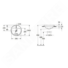 Villeroy & Boch Architectura - Lavabo à encastrer, 450x450 mm, avec trop-plein, trou pour robinet, blanc alpin 5A654501