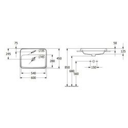 Villeroy & Boch Architectura - Lavabo à encastrer, 600x450 mm, avec trop-plein, trou pour robinet, blanc alpin 5A676001