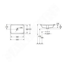 Villeroy & Boch Architectura - Lavabo à encastrer, 560x360 mm, sans trop-plein, blanc alpin 5A776101
