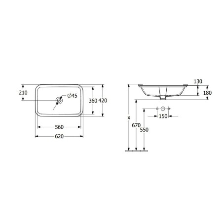 Villeroy & Boch Architectura - Lavabo à encastrer, 560x360 mm, sans trop-plein, CeramicPlus, blanc alpin 5A7761R1