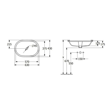 Villeroy & Boch Architectura - Lavabo à encastrer, 570x375 mm, avec trop-plein, CeramicPlus, blanc alpin 5A7660R1