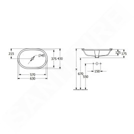 Villeroy & Boch Architectura - Lavabo à encastrer, 570x375 mm, sans trop-plein, blanc alpin 5A766101