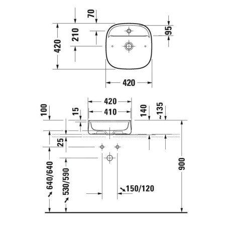 Duravit Zencha - Lavabo à poser 420x420 mm, sans trop-plein, trou pour robinet, DuraCeram, WonderGliss, anthracite mat