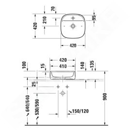 Duravit Zencha - Lavabo à poser 420x420 mm, sans trop-plein, trou pour robinet, DuraCeram, WonderGliss, gris mat 2374426771
