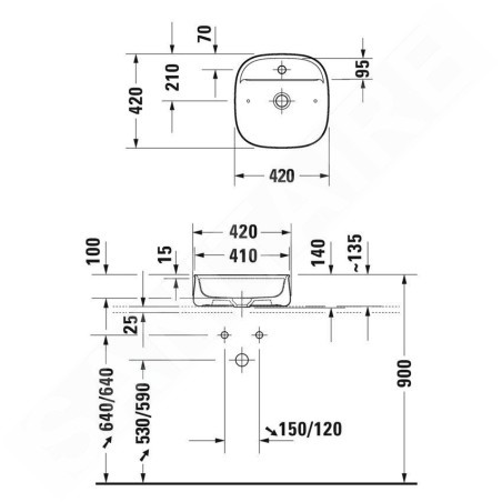 Duravit Zencha - Lavabo à poser 420x420 mm, sans trop-plein, trou pour robinet, DuraCeram, WonderGliss, gris mat 2374426771