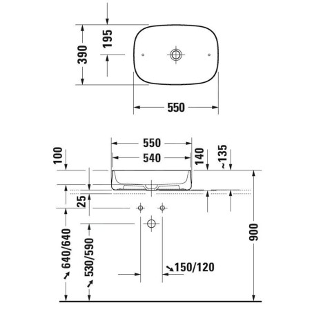Duravit Zencha - Lavabo à poser 550x390 mm, sans trop-plein, trou pour robinet, DuraCeram, WonderGliss, blanc mat 23735500791