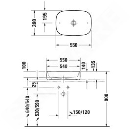 Duravit Zencha - Lavabo à poser, 550x390 mm, sans trop-plein, DuraCem, blanc 2373550079