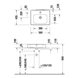 Duravit Soleil by Starck - Lavabo à poser 560x435 mm, avec trop-plein, trou pour robinet, blanc 2378560027
